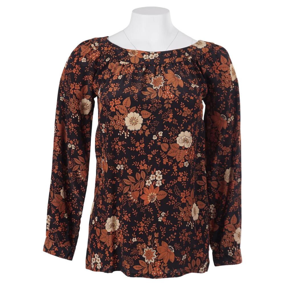 Franck Olivier Vintage Top Women XS Brown Floral Long Sleeve 70s France